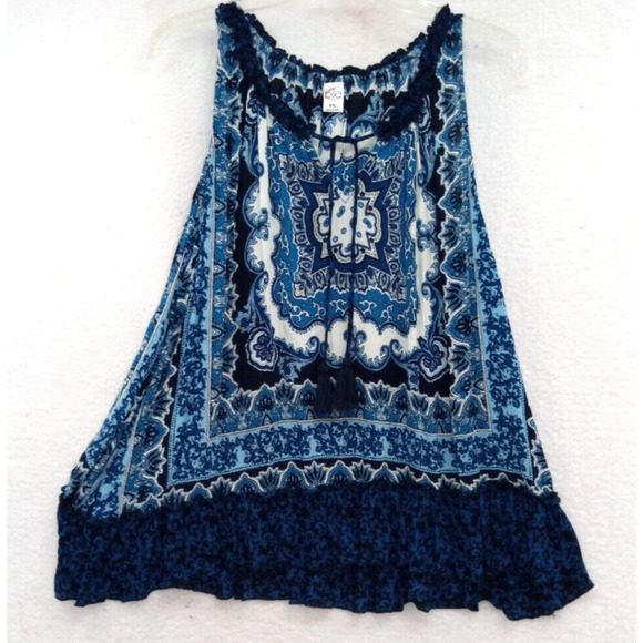 Billa Top Blouse Womens XXL Blue Sleeveless V-Neck Shirred Elastic Neck - Picture 1 of 9